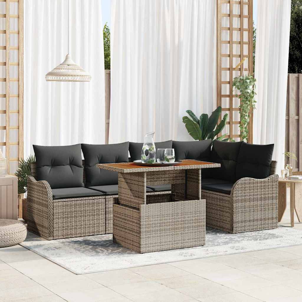 Conjunto de Sofá de Jardim 6 pcs Cinzeto Rattan Sintético