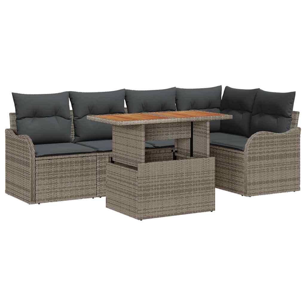 Conjunto de Sofá de Jardim 6 pcs Cinzeto Rattan Sintético