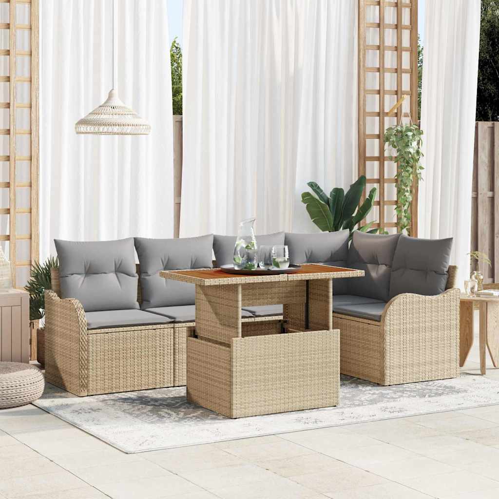 Conjunto de Sofá de Jardim 6 pcs Bege Rattan Sintético