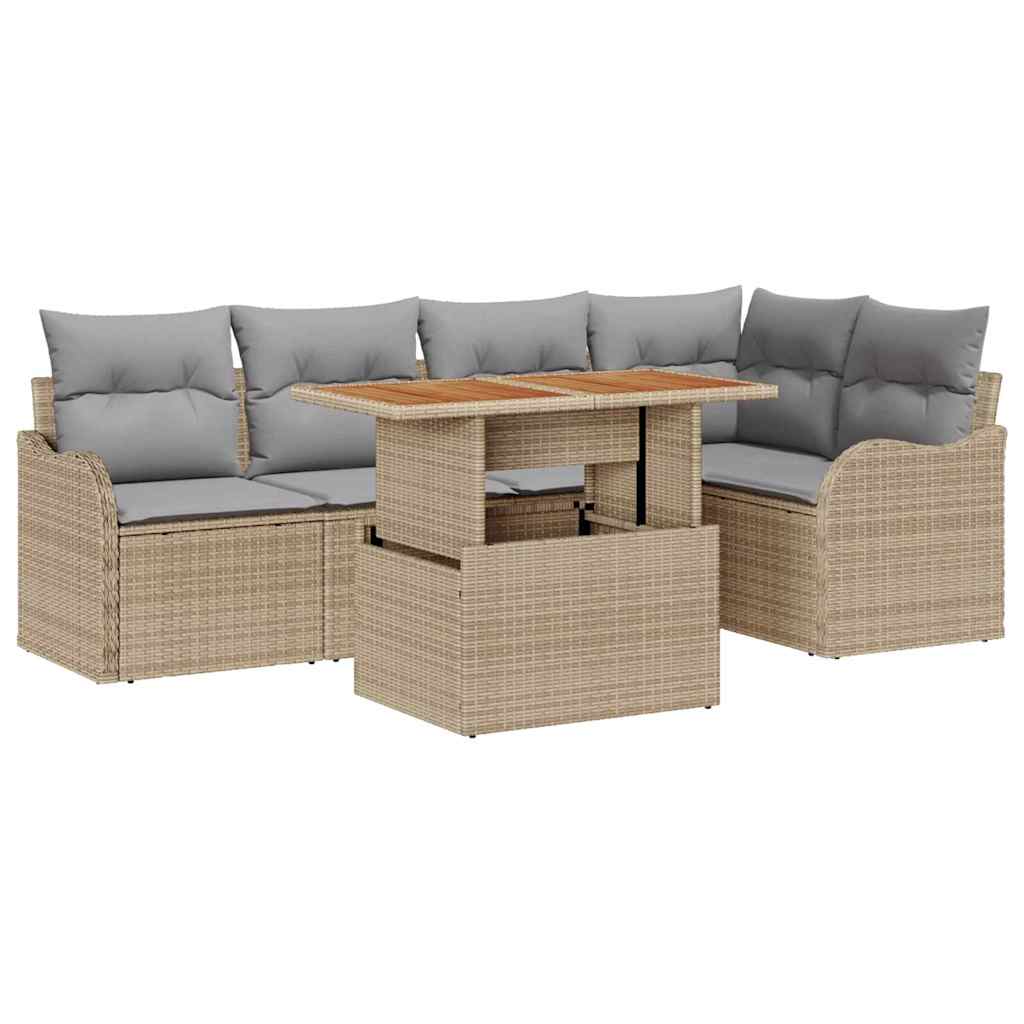 Conjunto de Sofá de Jardim 6 pcs Bege Rattan Sintético