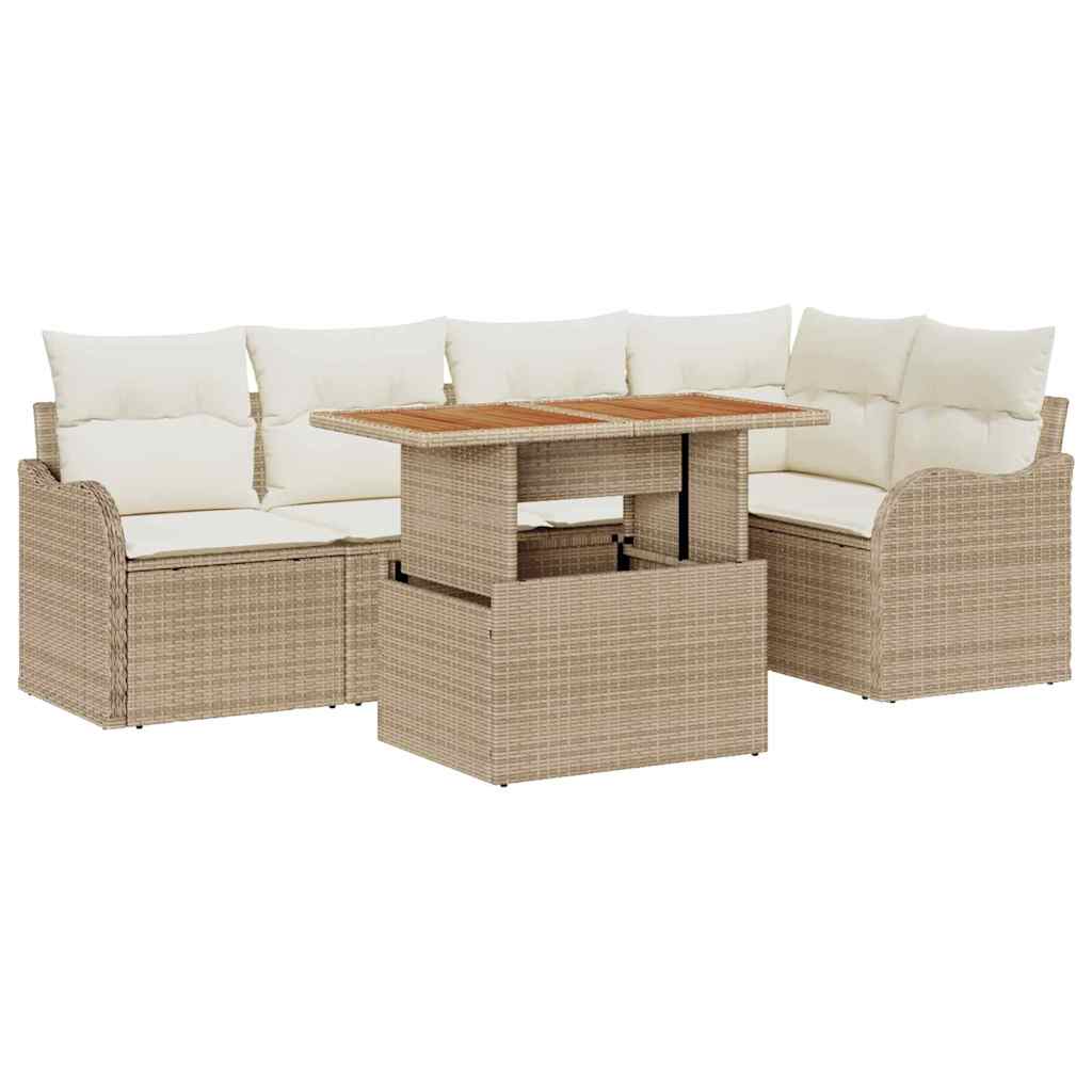 Conjunto de Sofá de Jardim 6 pcs Bege Rattan Sintético