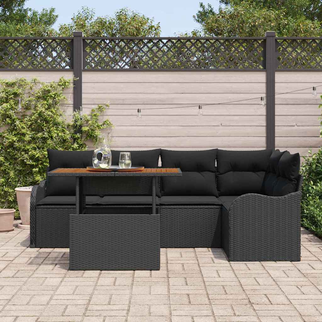Conjunto de Sofá de Jardim 6 pcs Preto Rattan Sintético