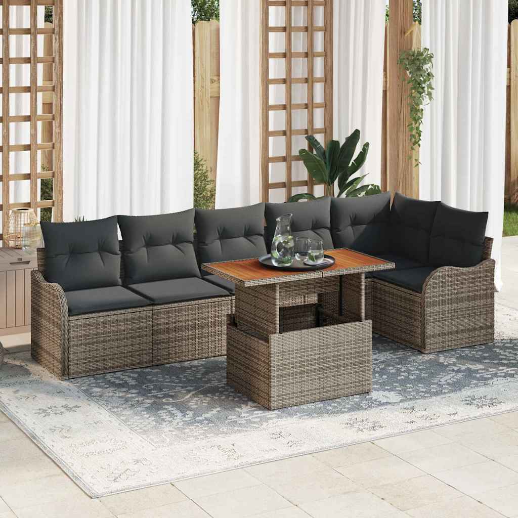 Conjunto de Sofá de Jardim 7 pcs Cinzeto Rattan Sintético