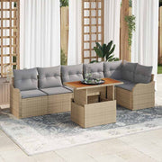 Conjunto de Sofá de Jardim 7 pcs Bege Rattan Sintético