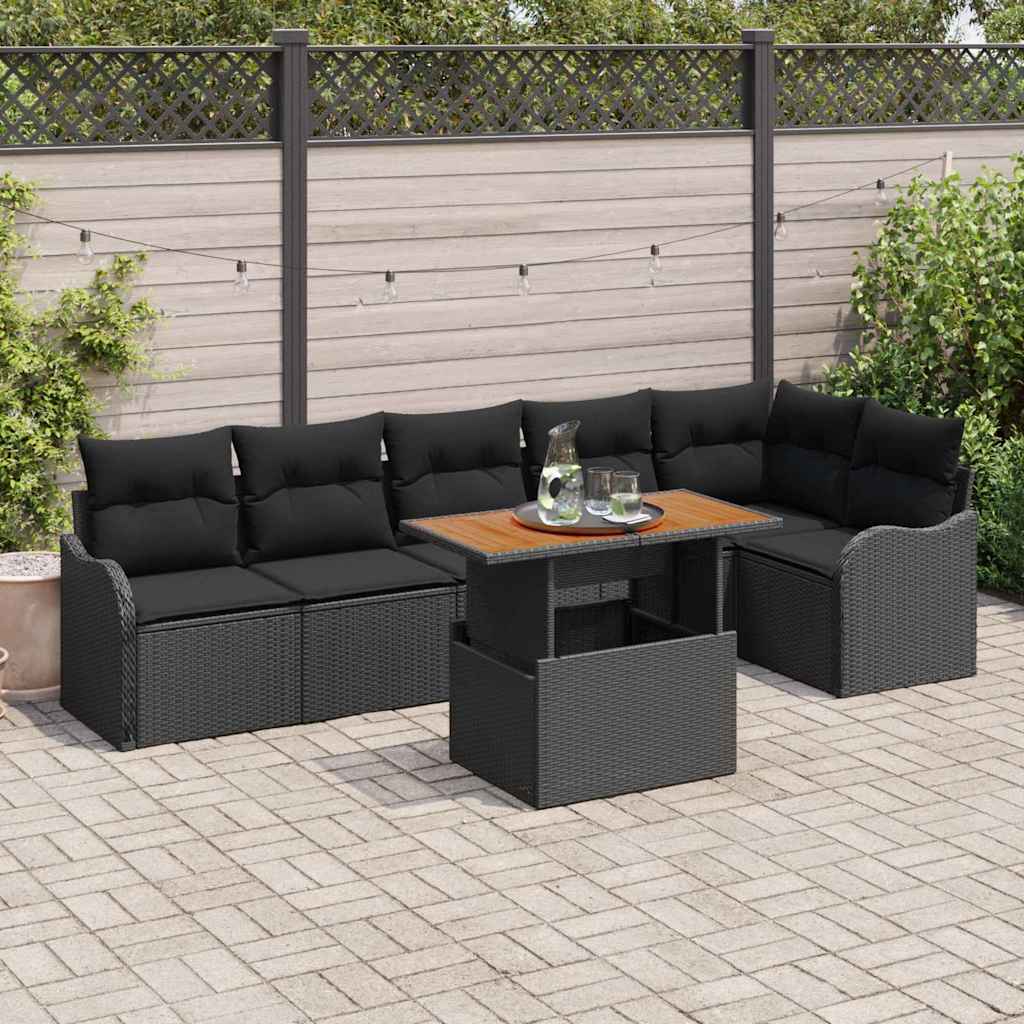 Conjunto de Sofá de Jardim 7 pcs Preto Rattan Sintético