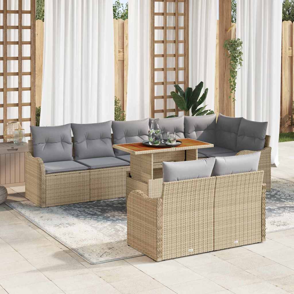 Conjunto de Sofá de Jardim 9 pcs Bege Rattan Sintético
