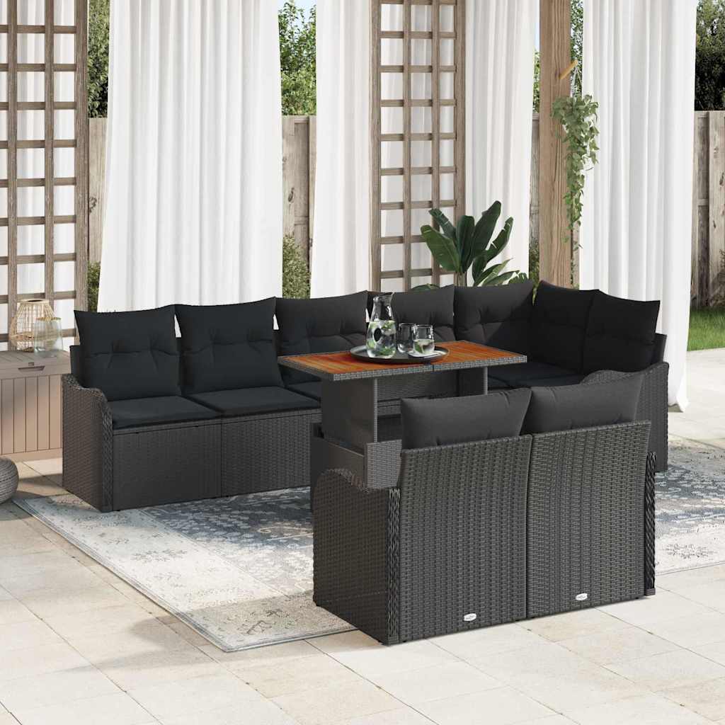 Conjunto de Sofá de Jardim 9 pcs Preto Rattan Sintético