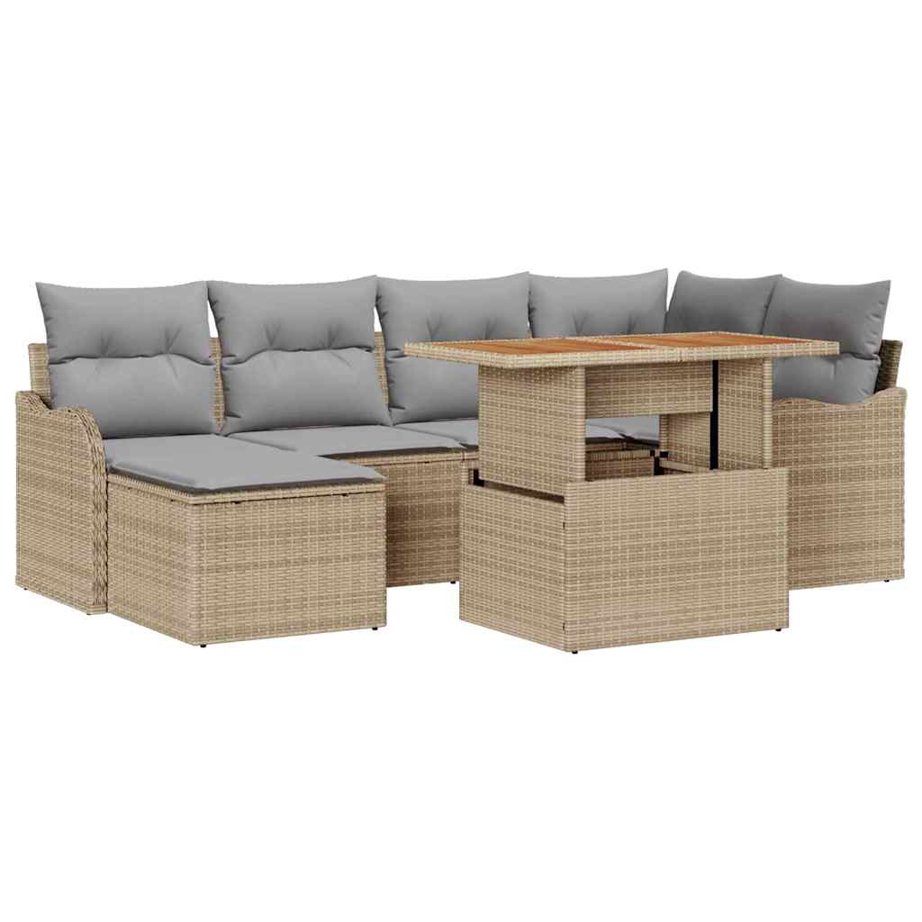 Conjunto de Sofá de Jardim 7 pcs Bege Rattan Sintético