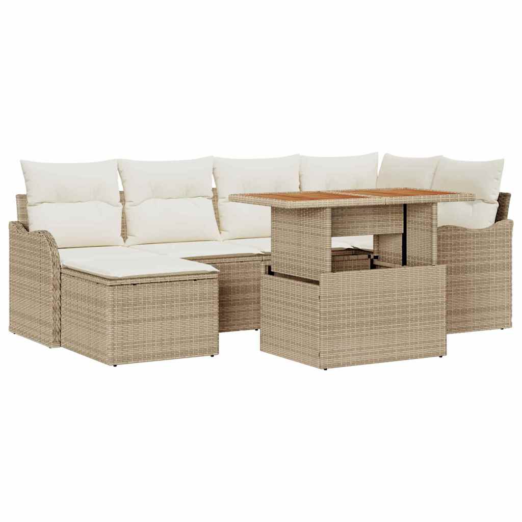 Conjunto de Sofá de Jardim 7 pcs Bege Rattan Sintético