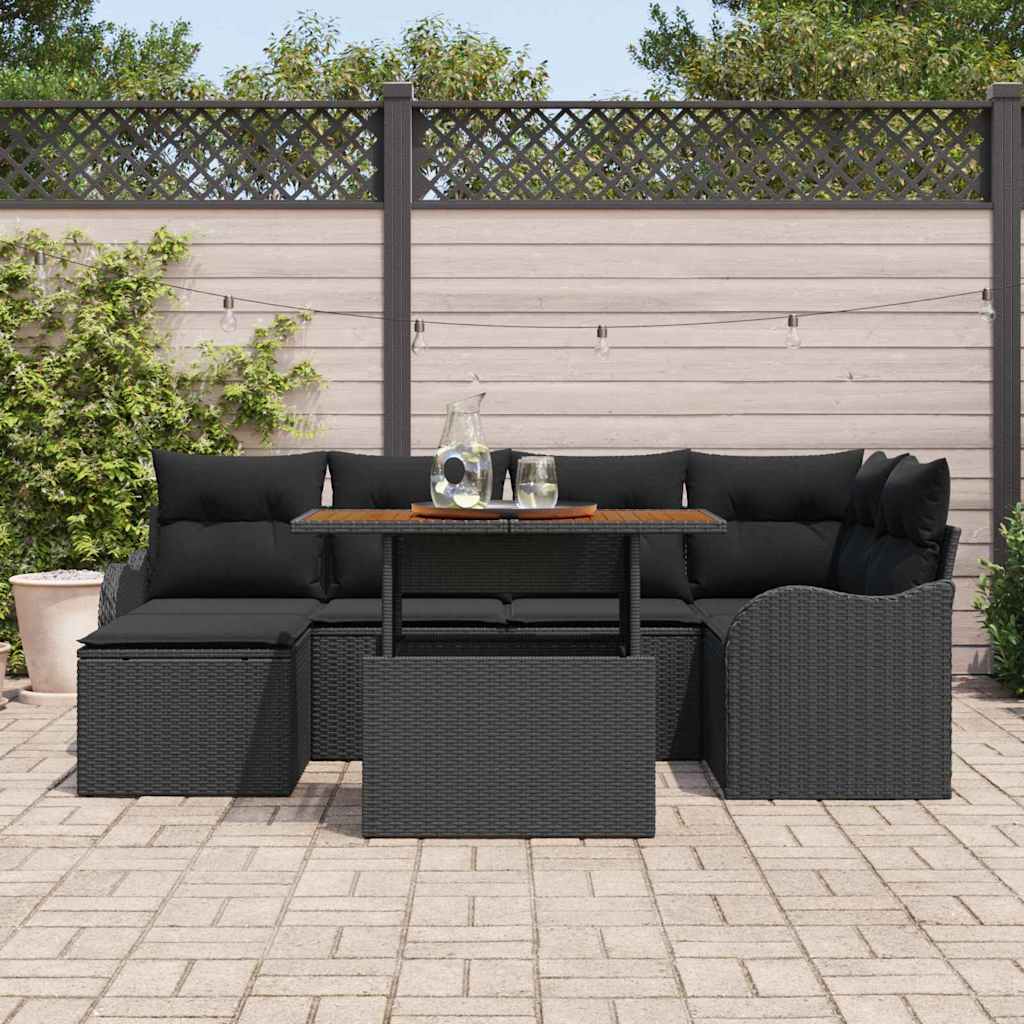 Conjunto de Sofá de Jardim 7 pcs Preto Rattan Sintético