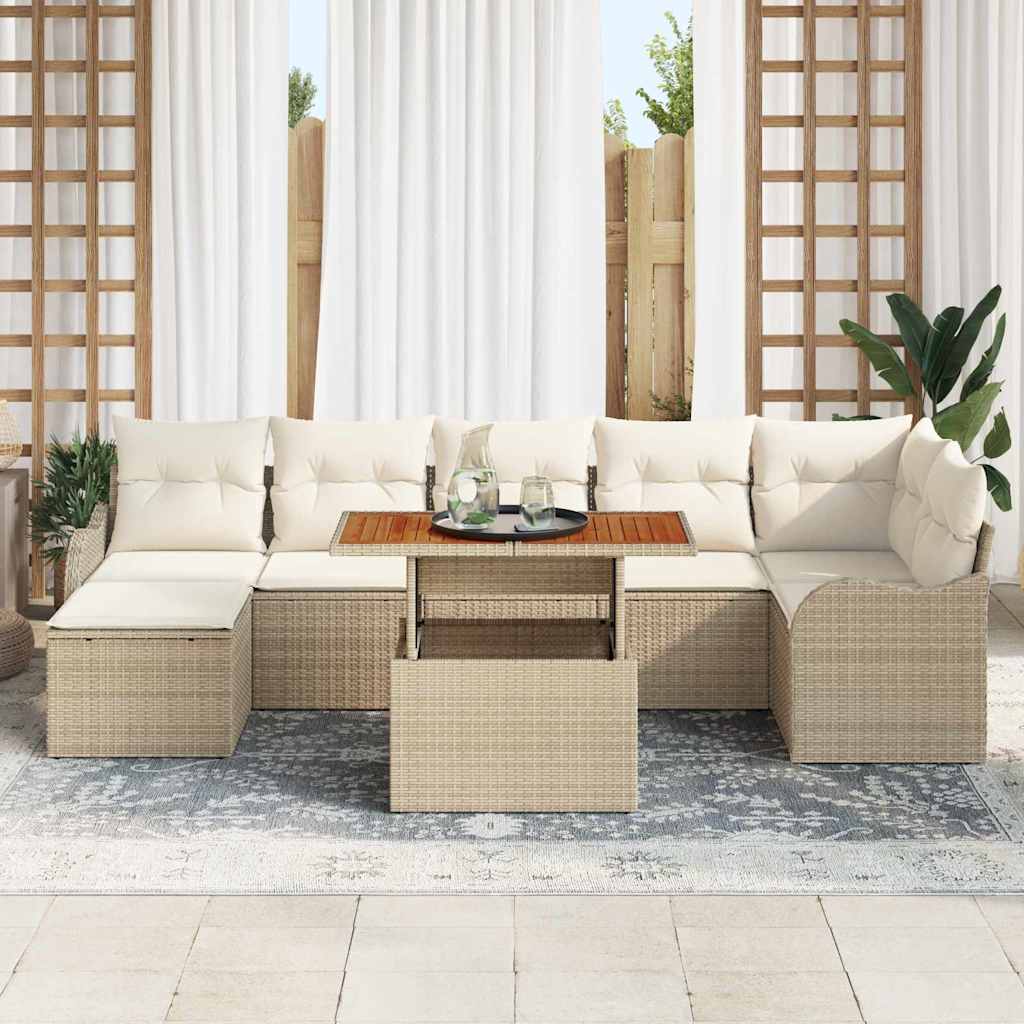 Conjunto de Sofá de Jardim 8 pcs Bege Rattan Sintético