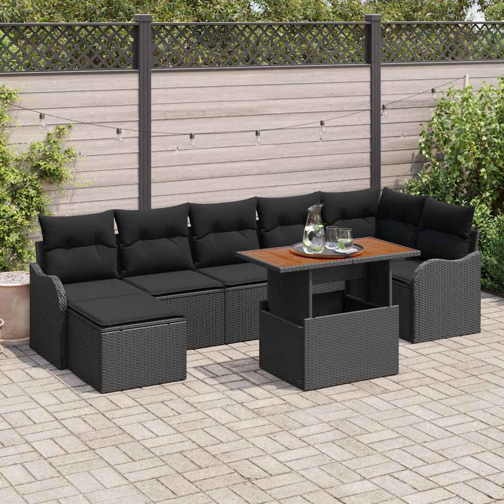 Conjunto de Sofá de Jardim 8 pcs Preto Rattan Sintético