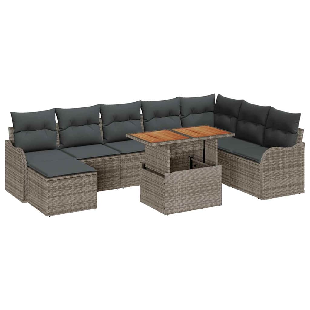 Conjunto de Sofá de Jardim 9 pcs Cinzeto Rattan Sintético