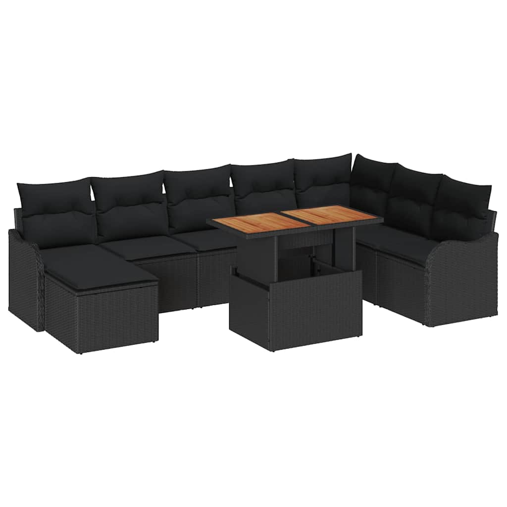Conjunto de Sofá de Jardim 9 pcs Preto Rattan Sintético