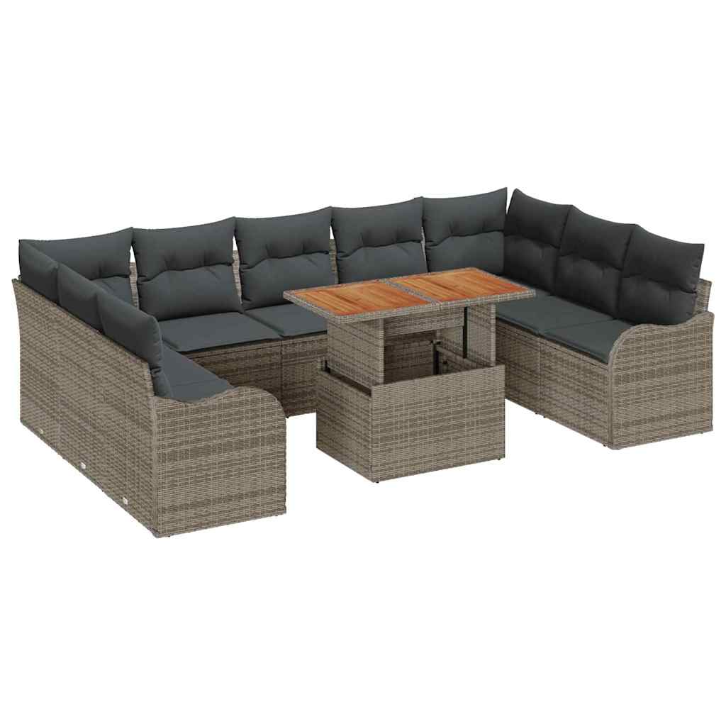 Conjunto de Sofá de Jardim 10 pcs Cinzeto Rattan Sintético
