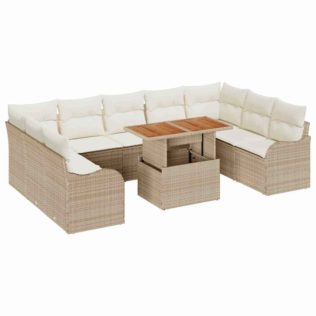 Conjunto de Sofá de Jardim 10 pcs Bege Rattan Sintético