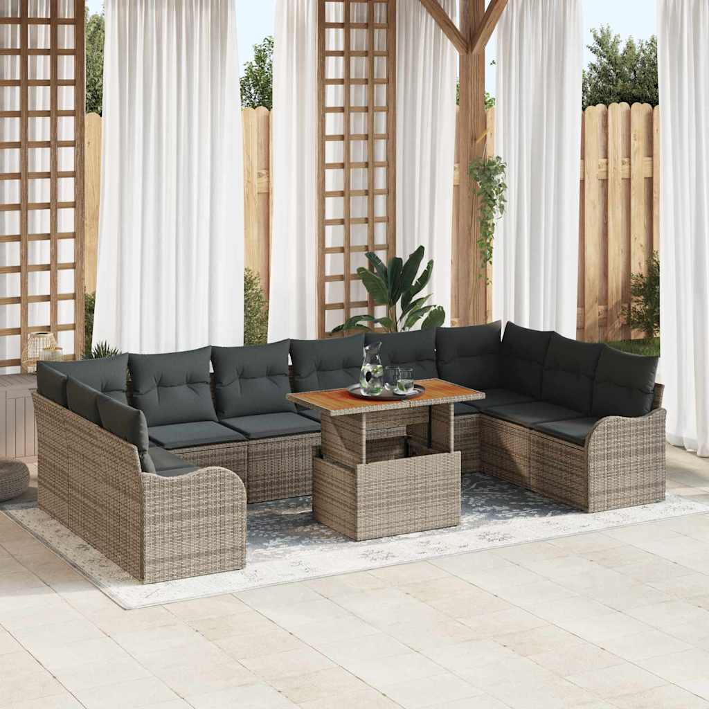 Conjunto de Sofá de Jardim 11 pcs Cinzeto Rattan Sintético