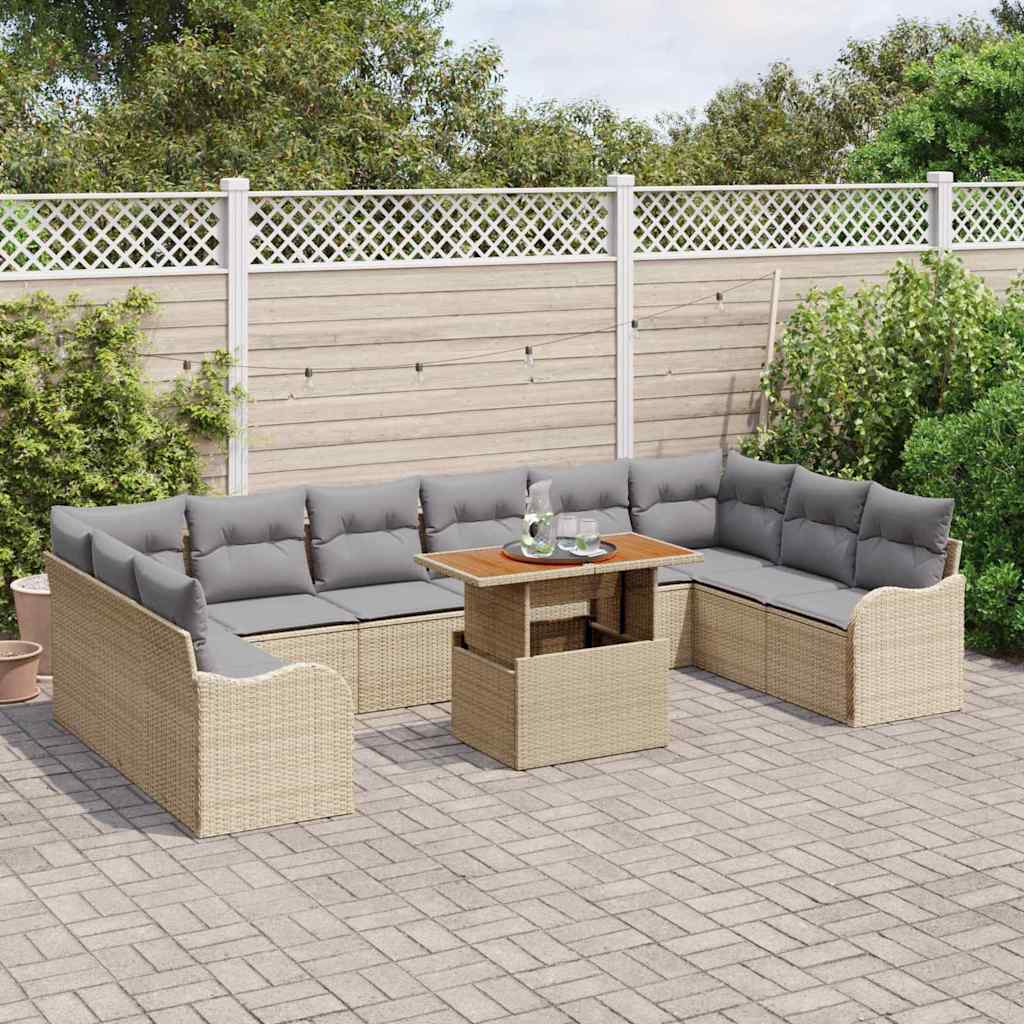 Conjunto de Sofá de Jardim 11 pcs Bege Rattan Sintético