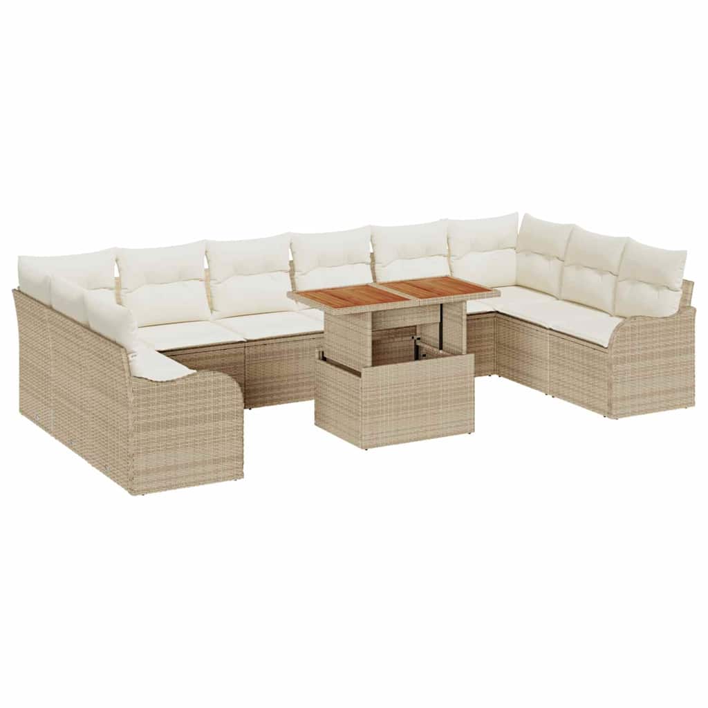 Conjunto de Sofá de Jardim 11 pcs Bege Rattan Sintético