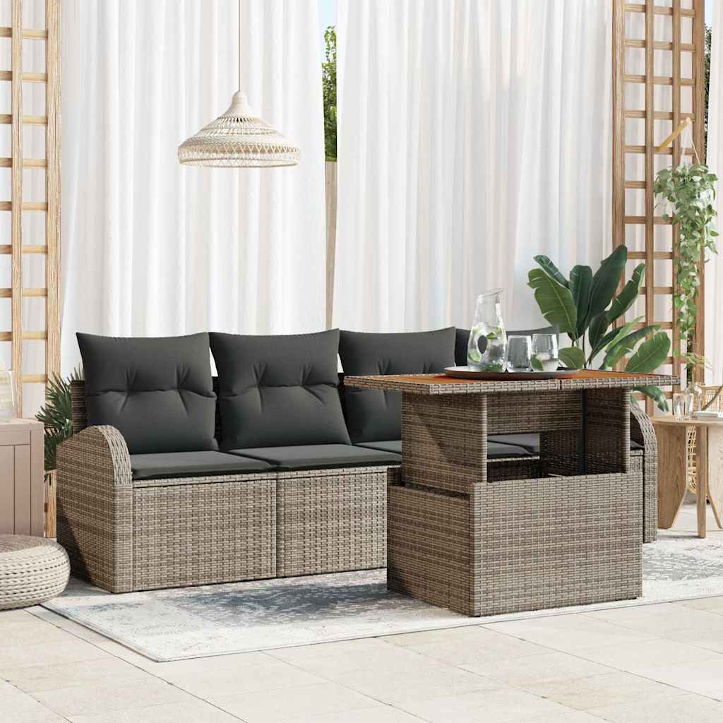 Conjunto de Sofá de Jardim 5 pcs Cinzeto Rattan Sintético