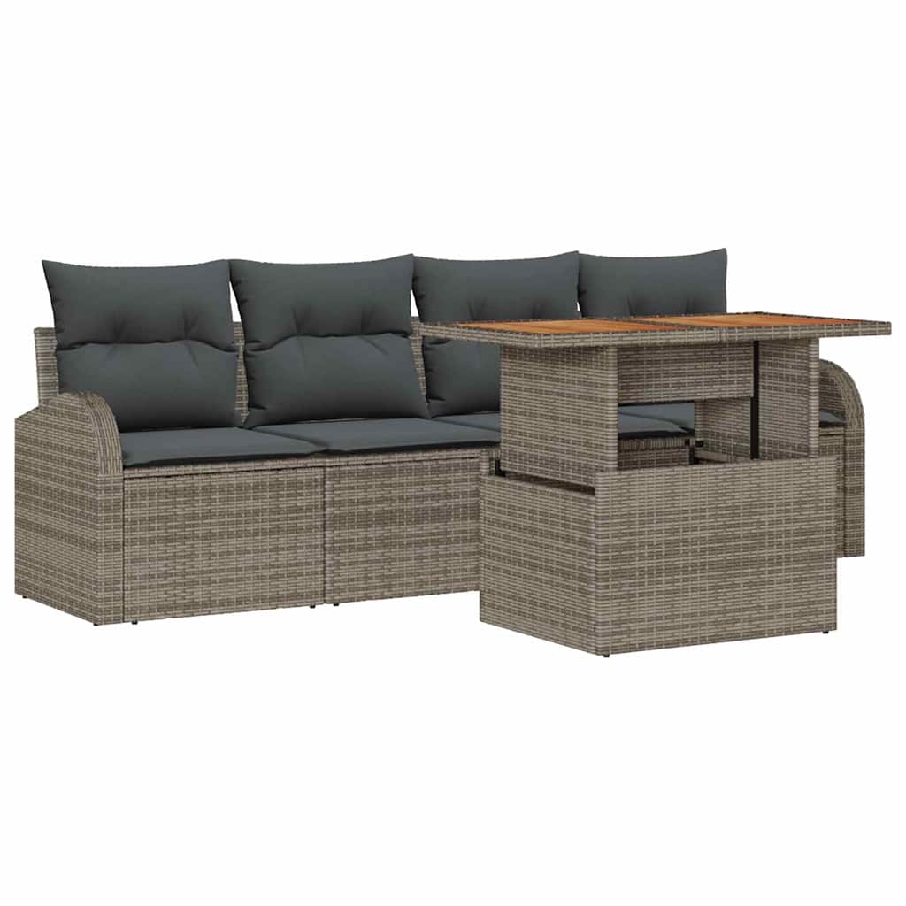 Conjunto de Sofá de Jardim 5 pcs Cinzeto Rattan Sintético