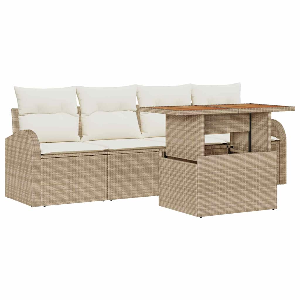 Conjunto de Sofá de Jardim 5 pcs Bege Rattan Sintético