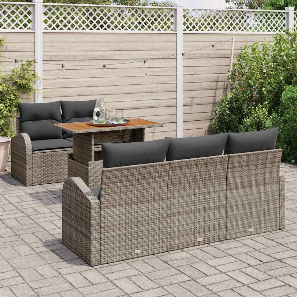 Conjunto de Sofá de Jardim 6 pcs Cinzeto Rattan Sintético