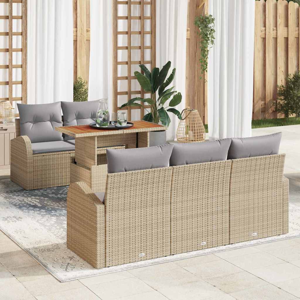 Conjunto de Sofá de Jardim 6 pcs Bege Rattan Sintético