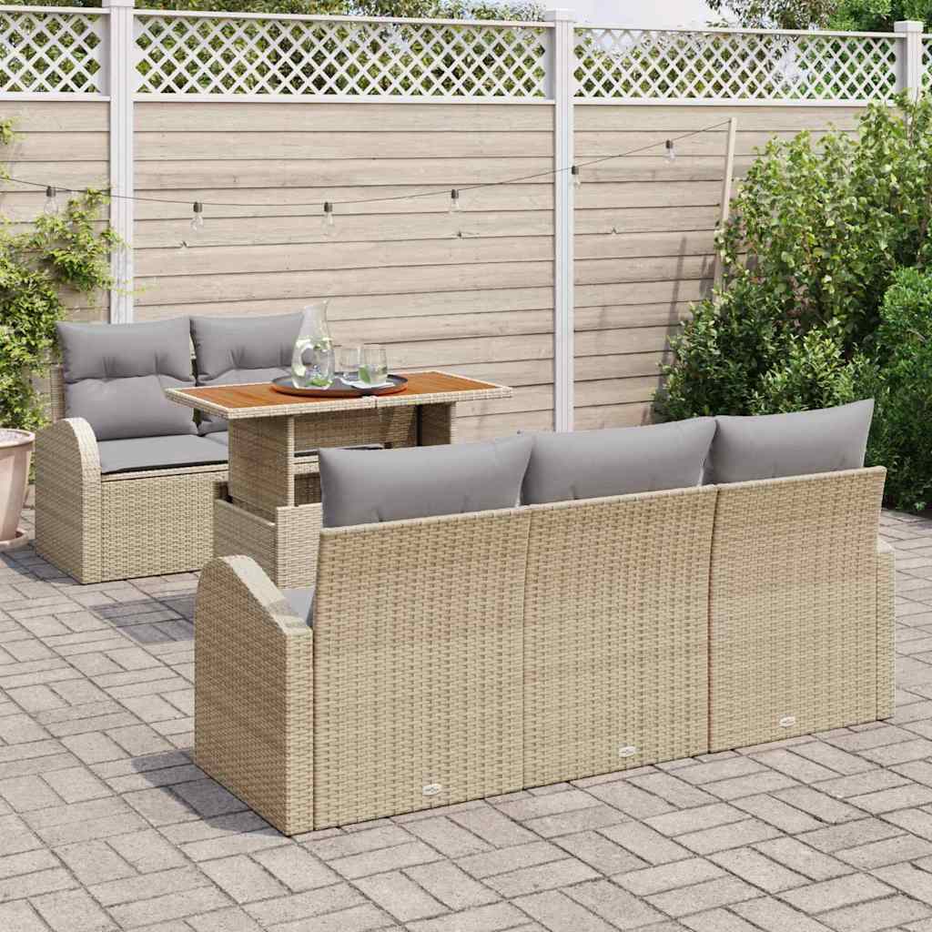 Conjunto de Sofá de Jardim 6 pcs Bege Rattan Sintético