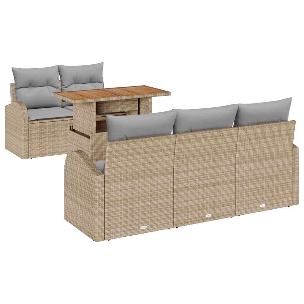 Conjunto de Sofá de Jardim 6 pcs Bege Rattan Sintético