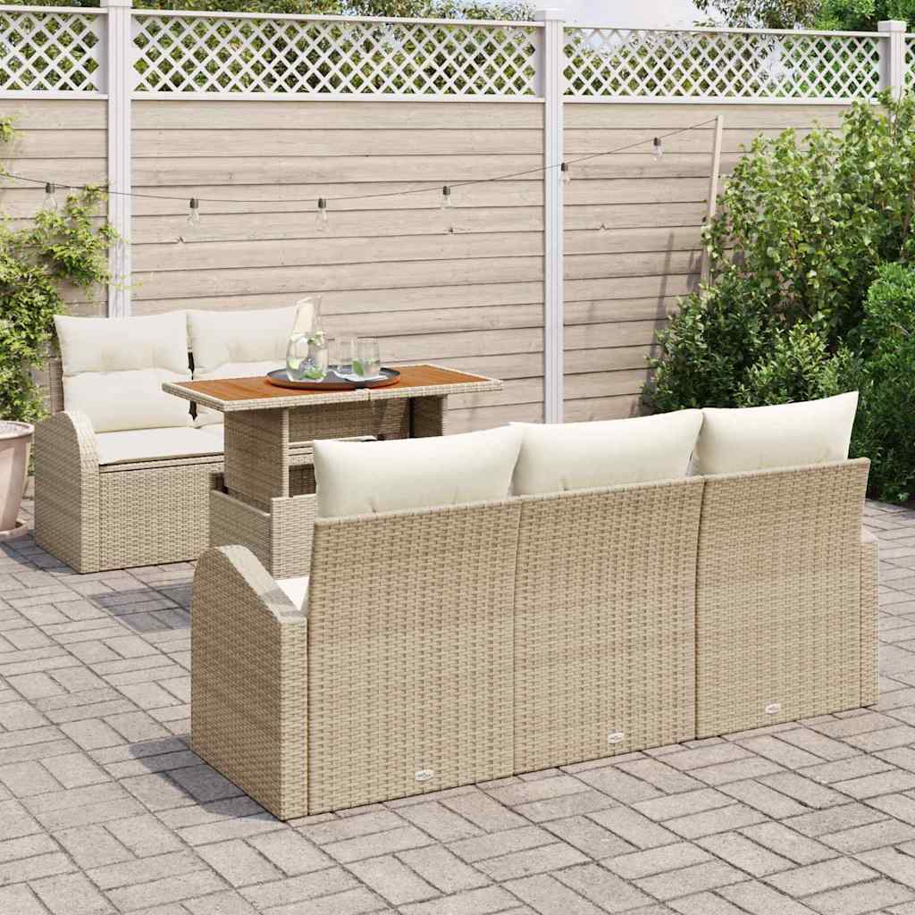 Conjunto de Sofá de Jardim 6 pcs Bege Rattan Sintético