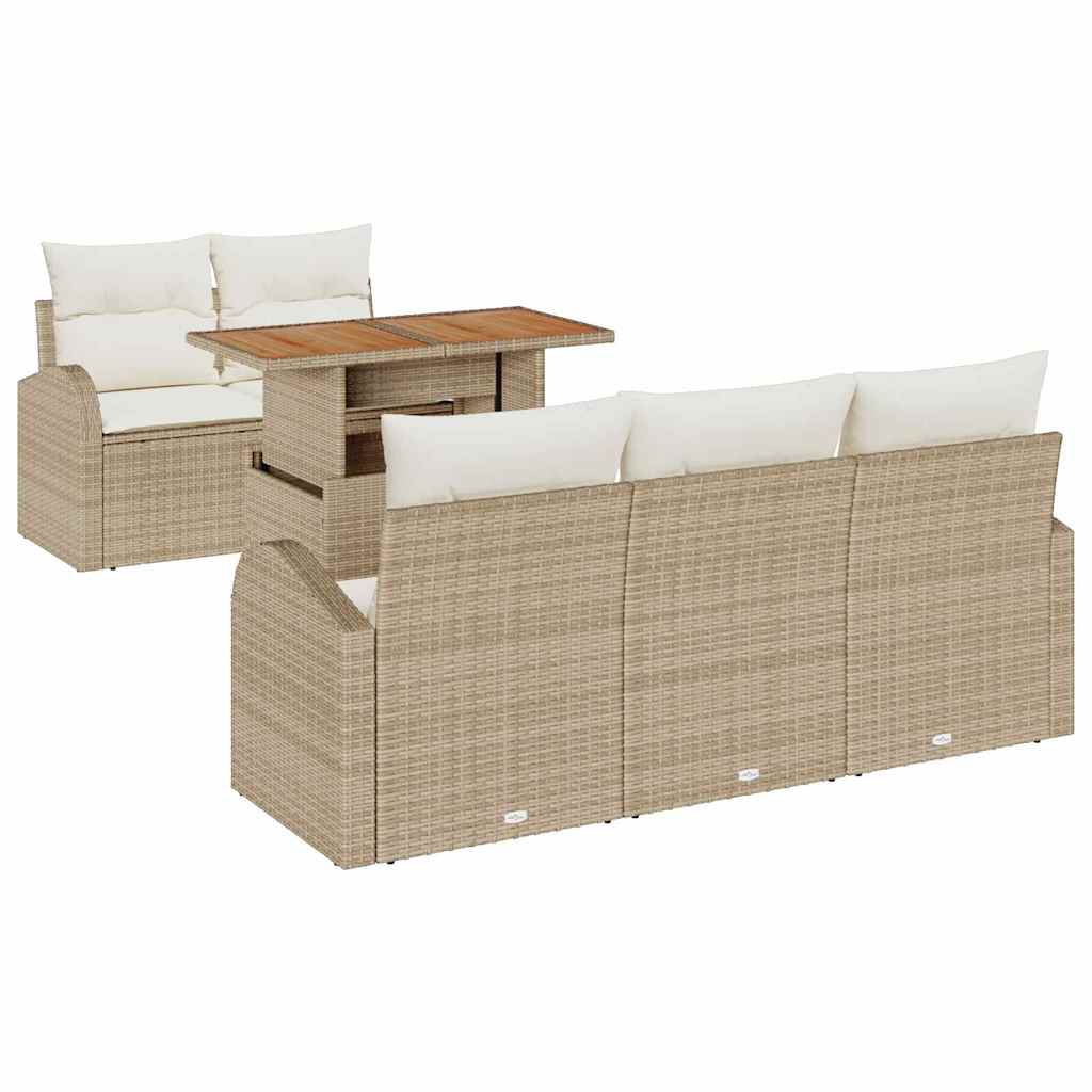 Conjunto de Sofá de Jardim 6 pcs Bege Rattan Sintético
