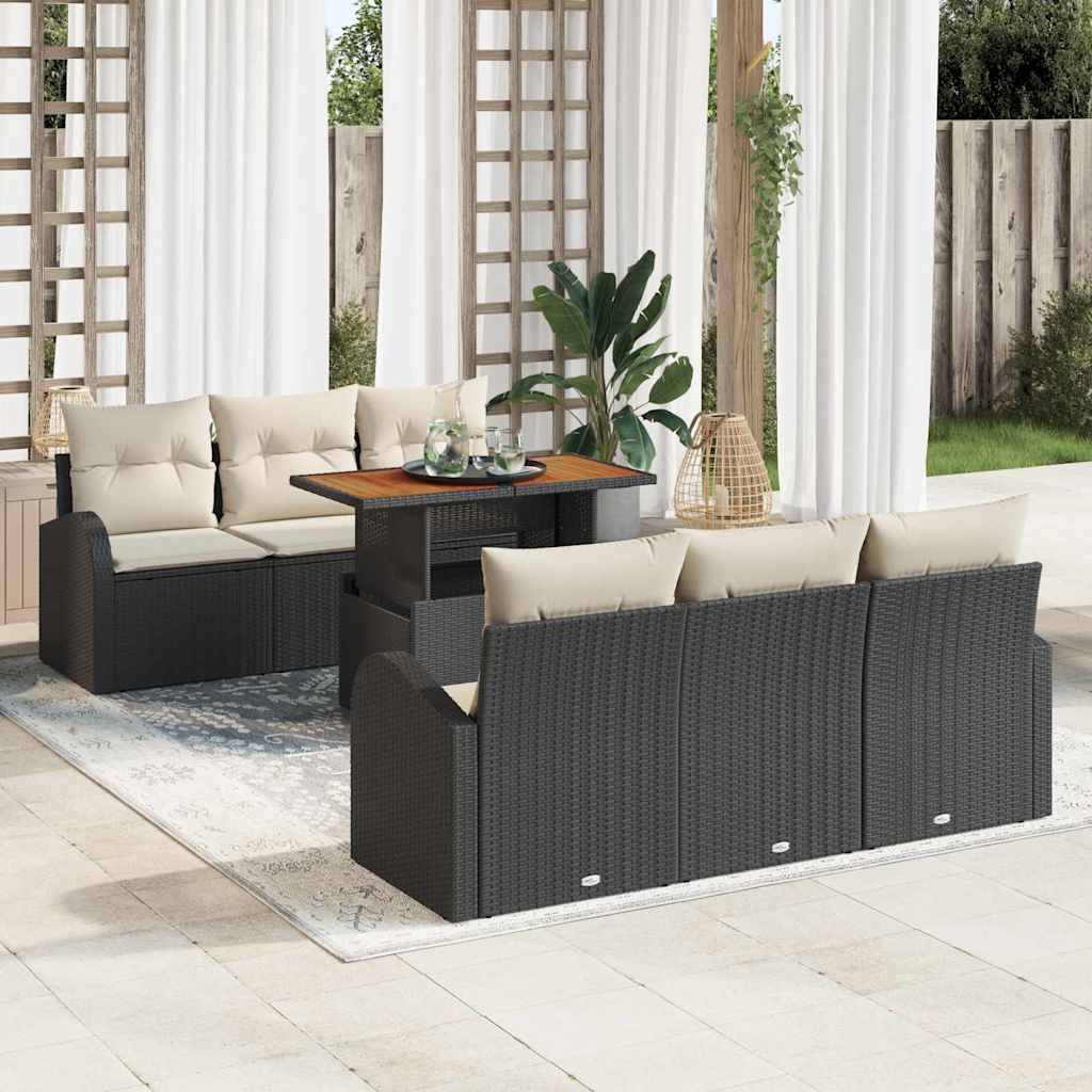 Conjunto de Sofá de Jardim 7 pcs Preto Rattan Sintético