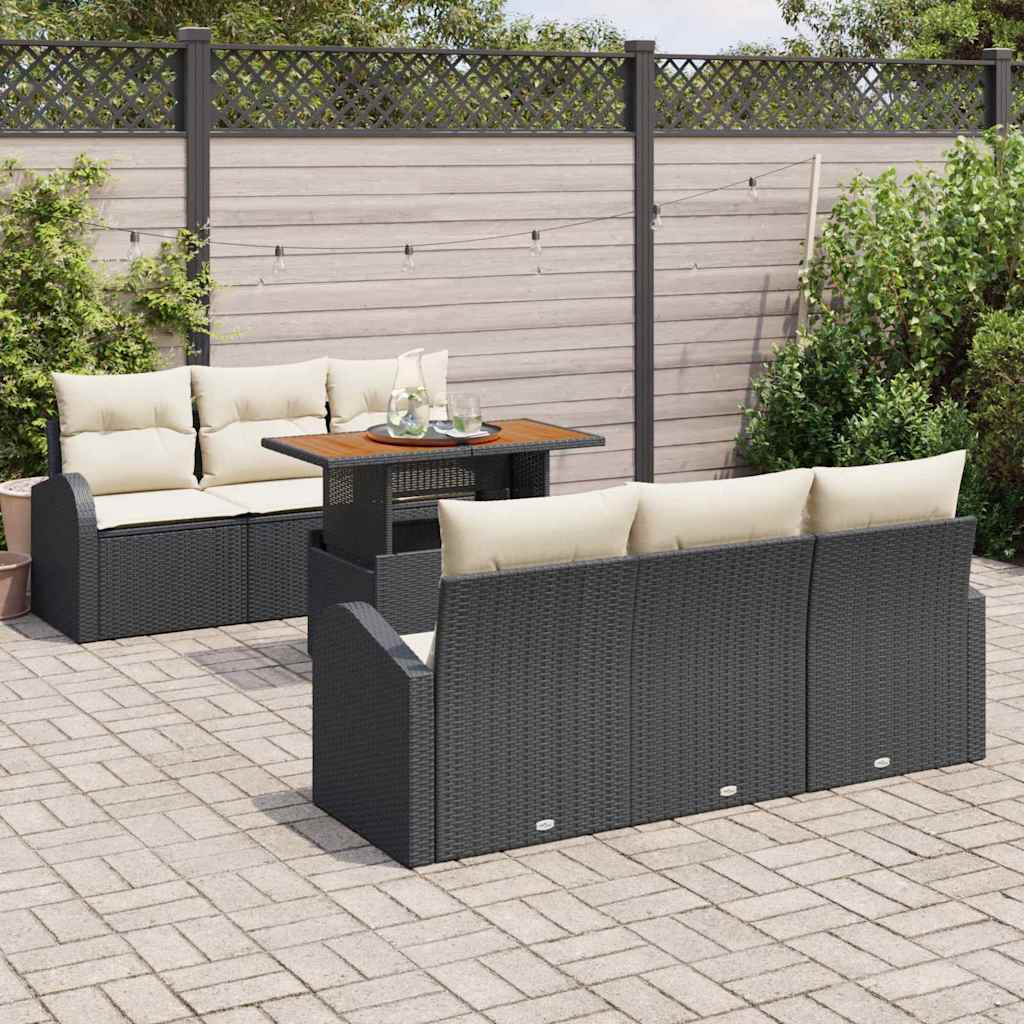 Conjunto de Sofá de Jardim 7 pcs Preto Rattan Sintético