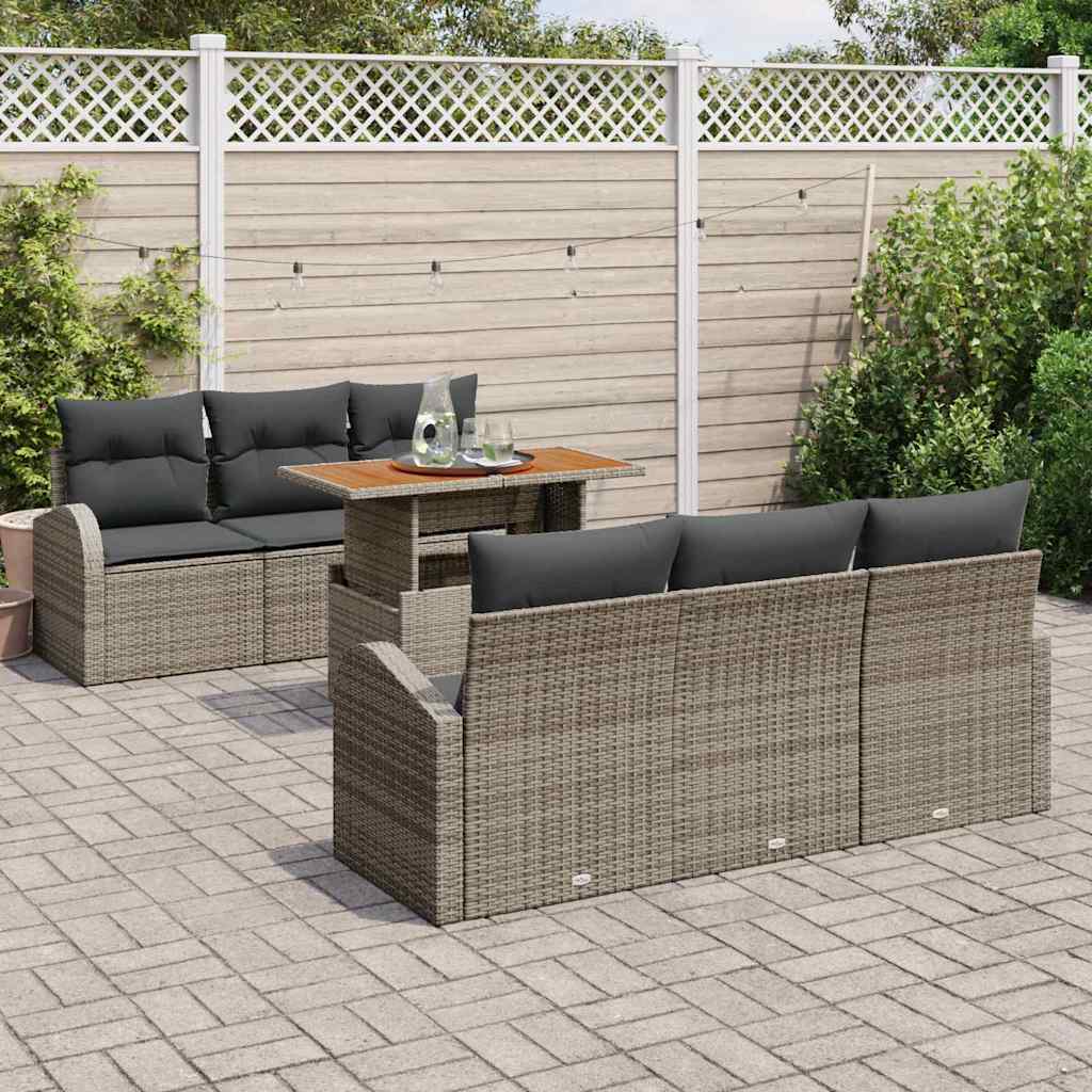 Conjunto de Sofá de Jardim 7 pcs Cinzeto Rattan Sintético