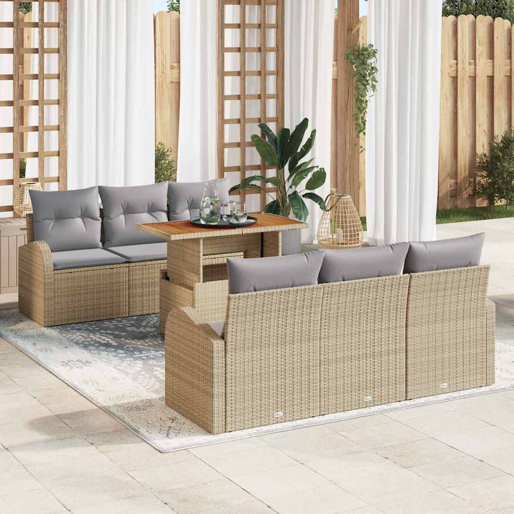 Conjunto de Sofá de Jardim 7 pcs Bege Rattan Sintético