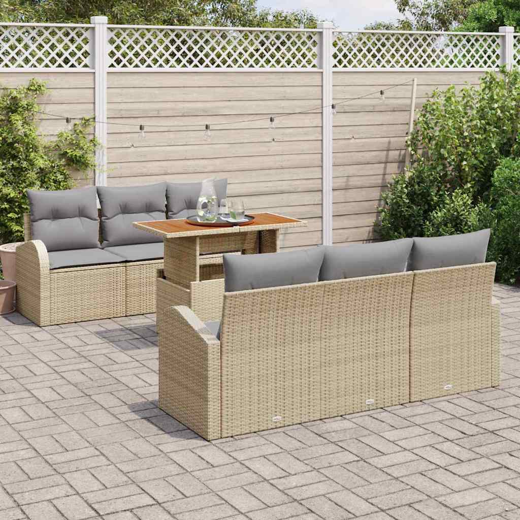 Conjunto de Sofá de Jardim 7 pcs Bege Rattan Sintético