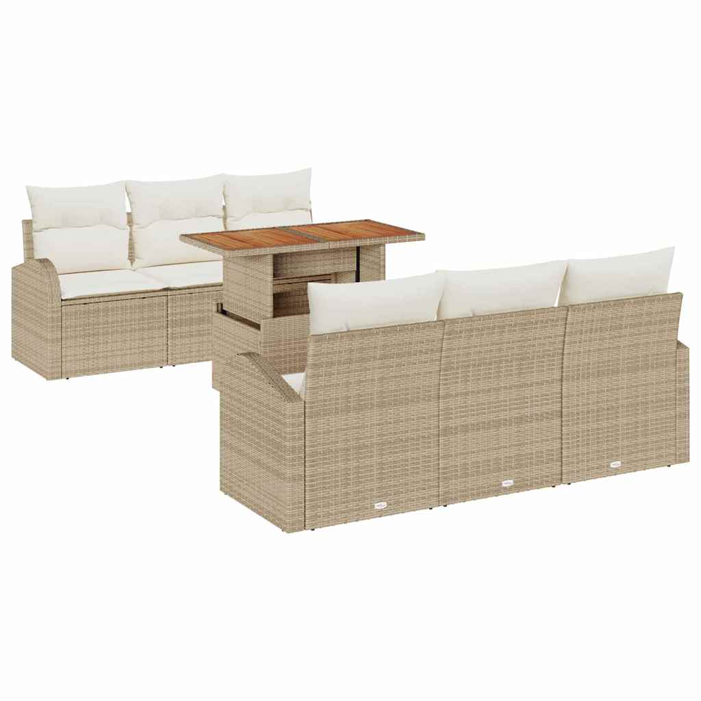 Conjunto de Sofá de Jardim 7 pcs Bege Rattan Sintético