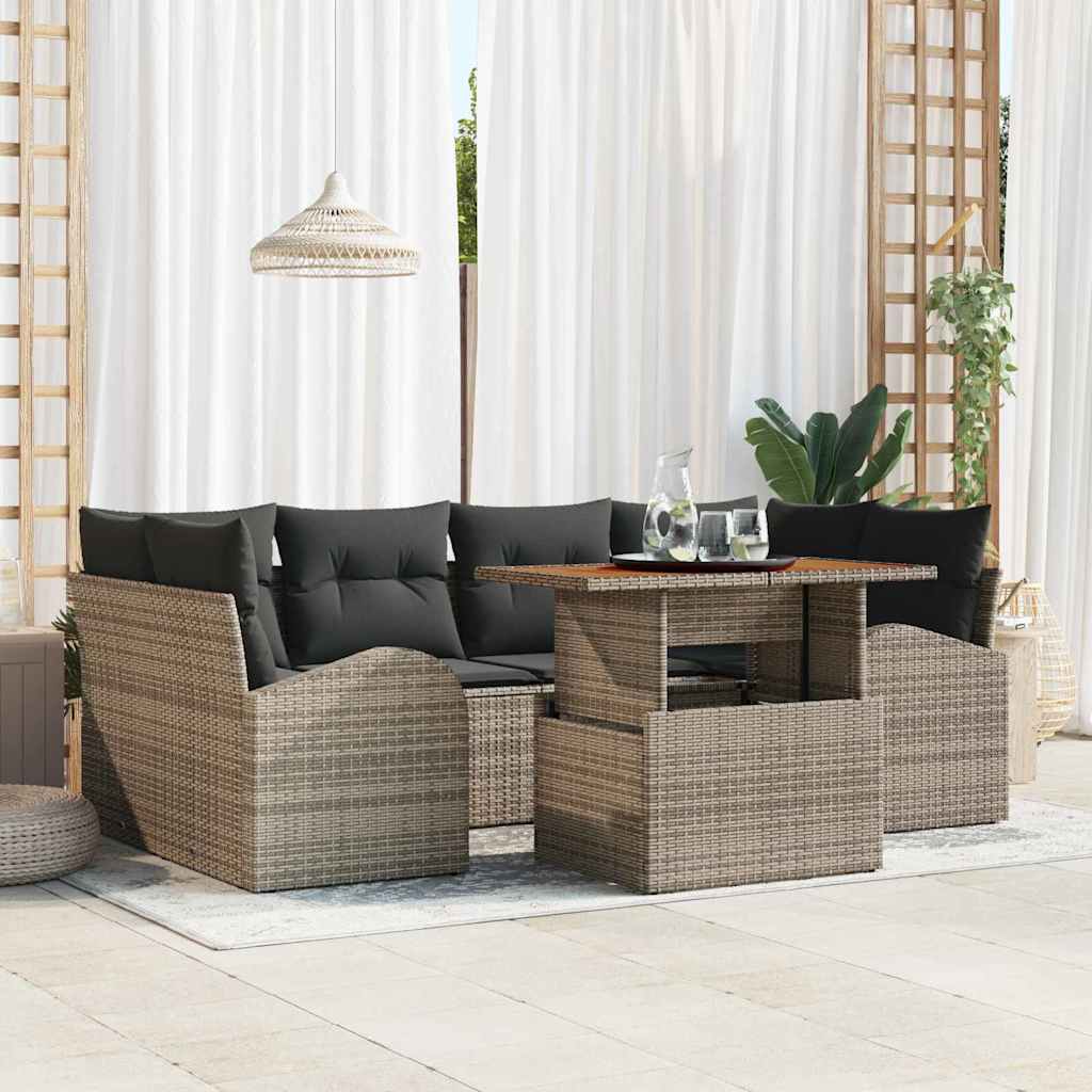 Conjunto de Sofá de Jardim 7 pcs Cinzeto Rattan Sintético