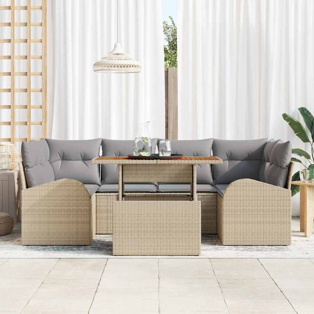 Conjunto de Sofá de Jardim 7 pcs Bege Rattan Sintético