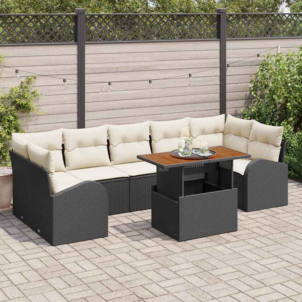Conjunto de Sofá de Jardim 8 pcs Preto Rattan Sintético