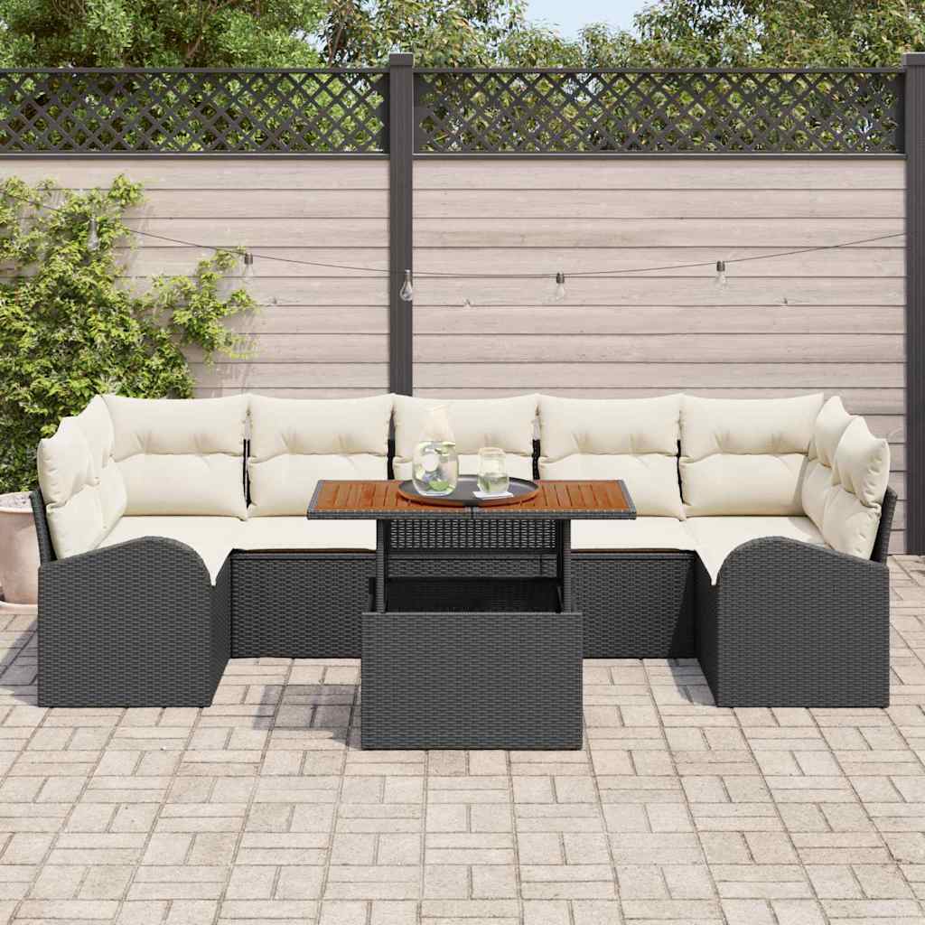 Conjunto de Sofá de Jardim 8 pcs Preto Rattan Sintético