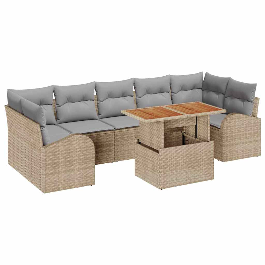 Conjunto de Sofá de Jardim 8 pcs Bege Rattan Sintético