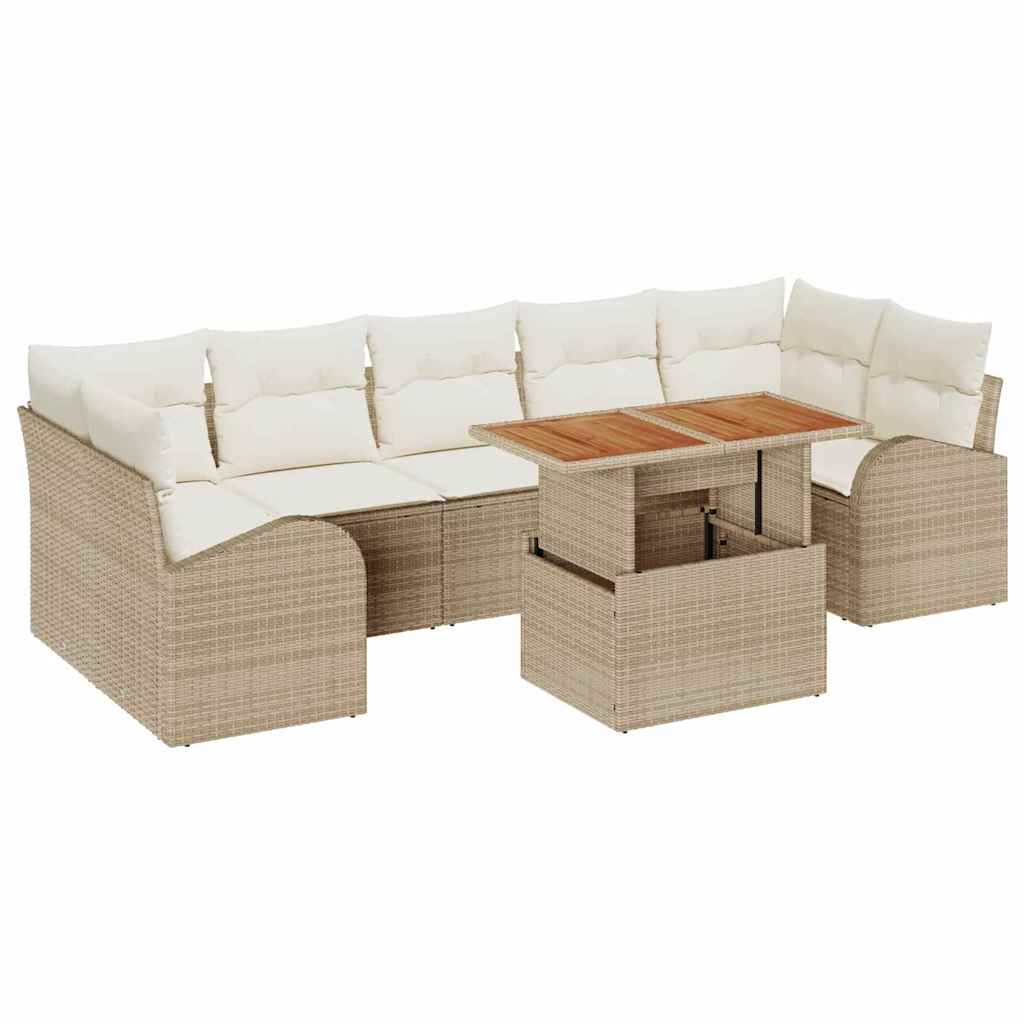 Conjunto de Sofá de Jardim 8 pcs Bege Rattan Sintético