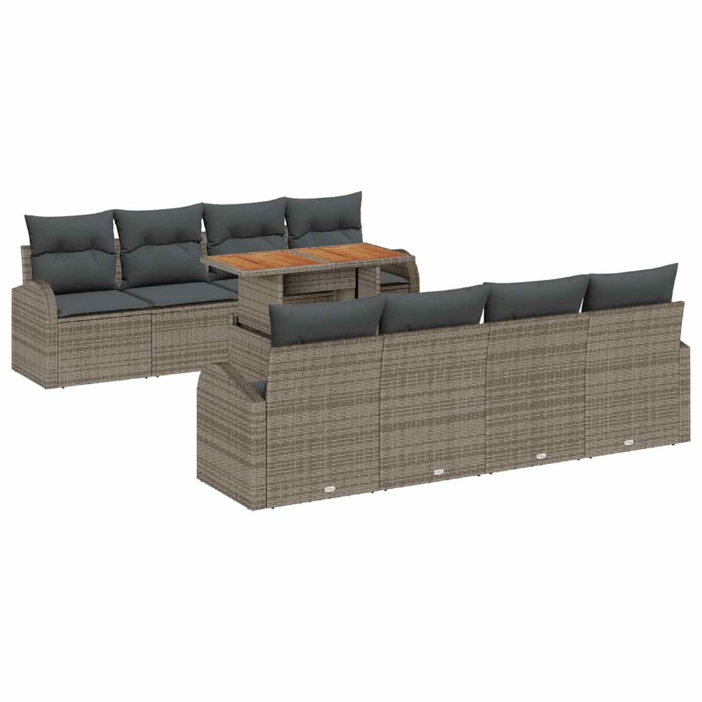Conjunto de Sofá de Jardim 9 pcs Cinzeto Rattan Sintético