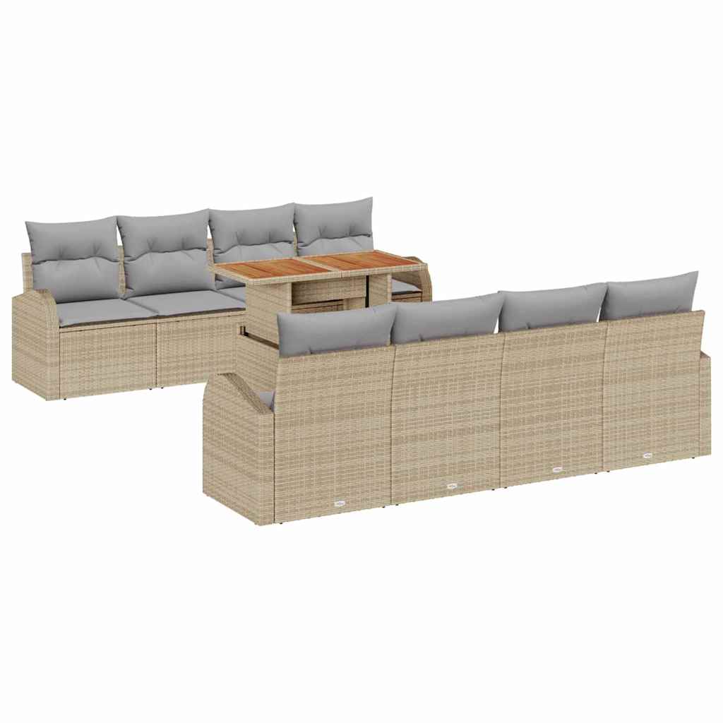 Conjunto de Sofá de Jardim 9 pcs Bege Rattan Sintético