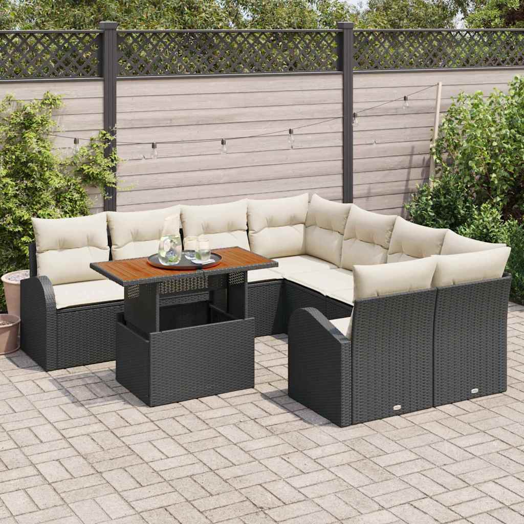 Conjunto de Sofá de Jardim 9 pcs Preto Rattan Sintético