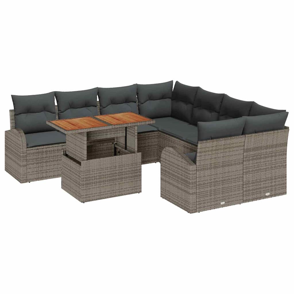 Conjunto de Sofá de Jardim 9 pcs Cinzeto Rattan Sintético