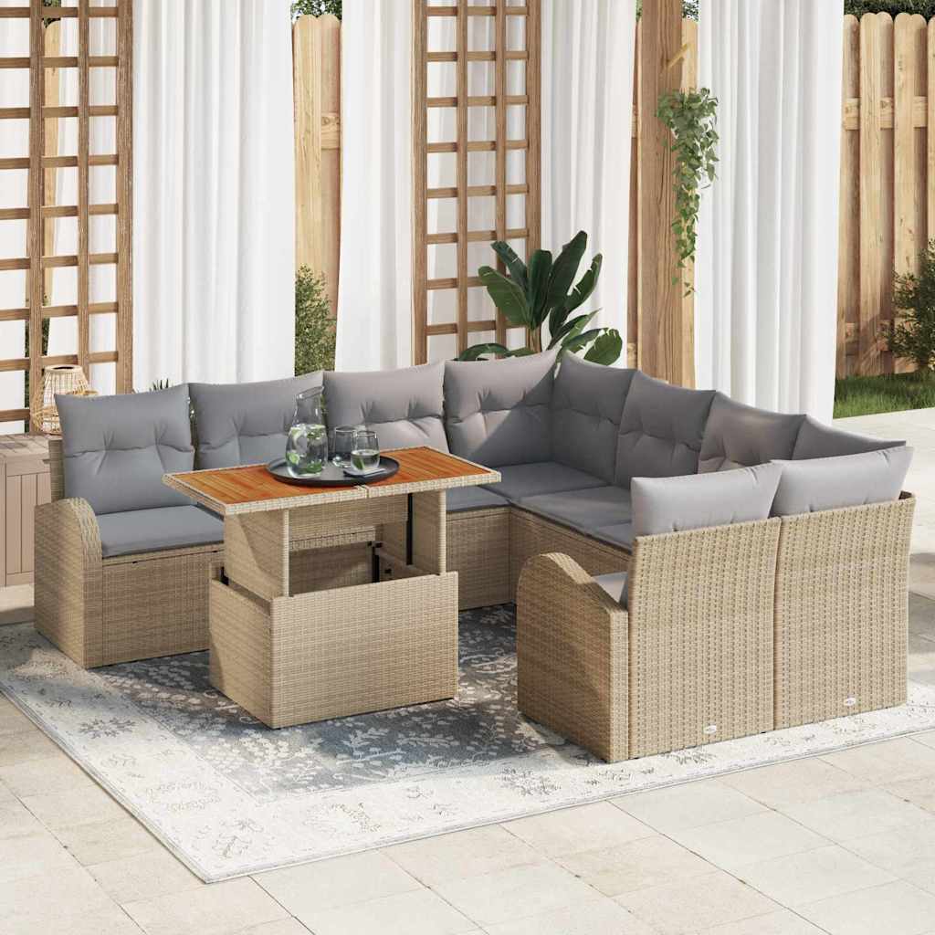 Conjunto de Sofá de Jardim 9 pcs Bege Rattan Sintético