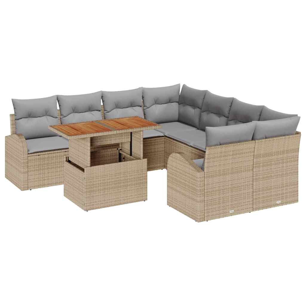 Conjunto de Sofá de Jardim 9 pcs Bege Rattan Sintético
